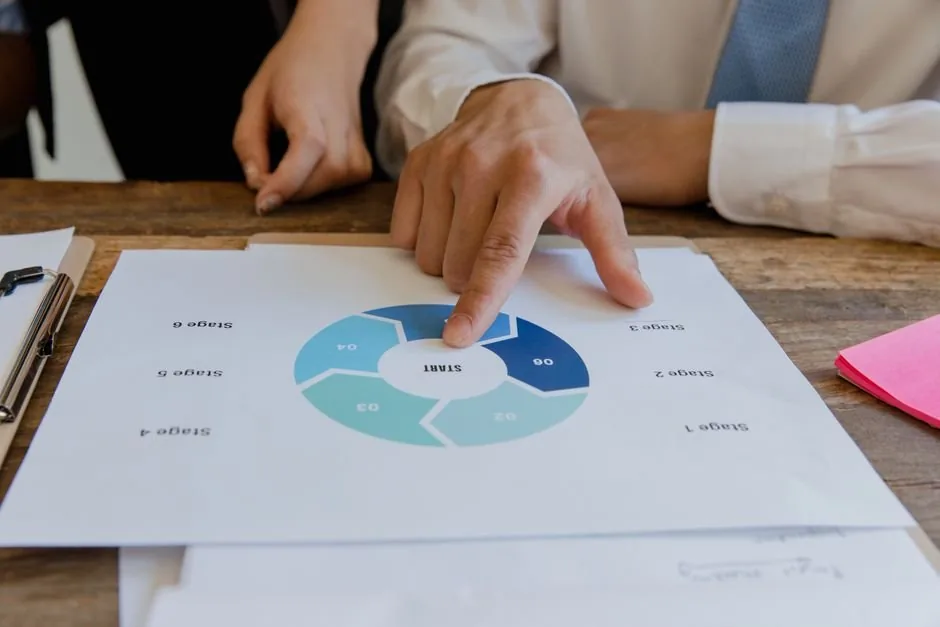 Asesor financiero explicando las fases de un proceso de M&A en una reunión estratégica para fundadores de ecommerce.